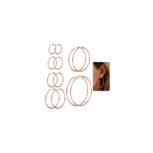 Image of MILACOLATO Non Pierced Hoop Earrings For Women Clip On Hoop Earrings Silver Gold Rose Gold Spring Hoop Earrings Set Small To Big Hoop Fake Earrings Jewellery 20-60cm 6RG