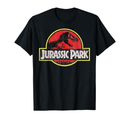 Image of Jurassic Park Distressed Classic Red And Yellow T-Rex Logo T-Shirt