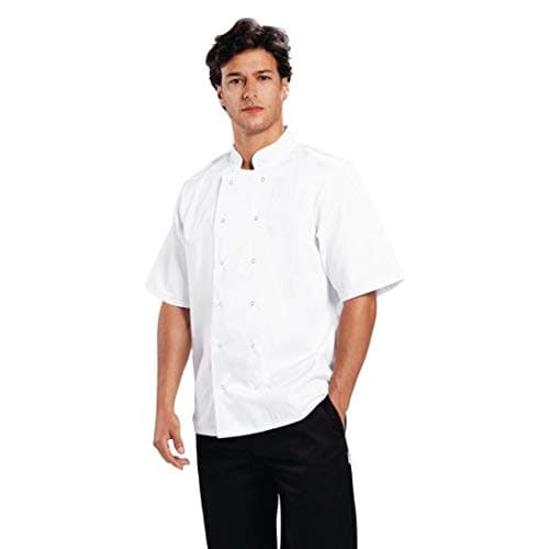 Image of Whites Boston Unisex Short Sleeve Chefs Jacket, White, M/Medium, Chefs Apparel, Double Breasted, Machine Washable, Embroidable, Chest Size: 40-42 inch / 102-107cm | B250-M