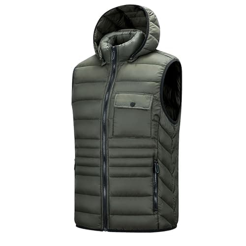 Image of Mrat Men's Hooded Down Gilet Bodywarmer Puffer Vest Stand Collar Jacket Sleeveless Zipper Pockets Padded Jacket Softshell Gilet Windproof Fleece Lined Outerwear Thermal Waistcoat Hiking Camping