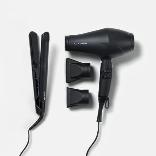 Image of CLOUD NINE The Original Iron Black Hair Straightener + Airshot Hair Dryer Giftset | Variable Temperature Control Quick Heat Touch Technology Sericite | Fast Compact 2000w All Hair Types