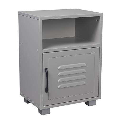 Image of URBNLIVING Valencia Metal Door 1 Shelf Wooden Bedroom Bedside Cabinet Nightstand Side Table (Grey/Grey)