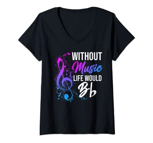 Image of Womens Without Music Life Would Be Flat Sound Music V-Neck T-Shirt
