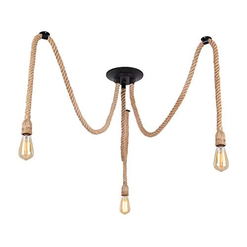 Image of MAXDUYU DIY Hemp Rope Retro Industrial Chandelier,3 Lights Pendant Light Fitting,Retro Ceiling Light E27 Lamp Holder/Living Dining Room Restaurant Pendant Lights/Ceiling Hanging Light Fixture