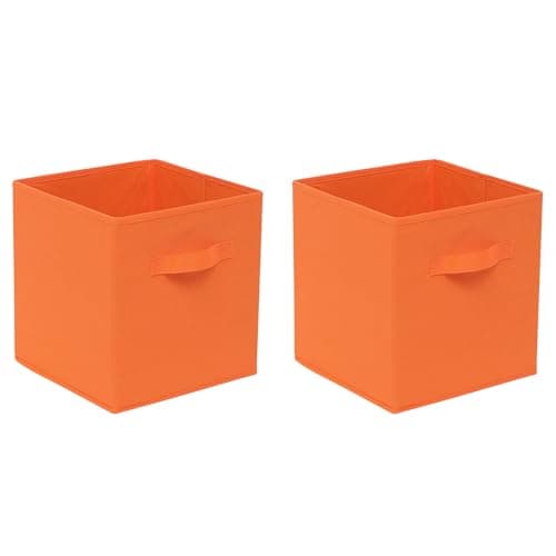 Image of BonChoice Foldable Storage Cubes Boxes Pack of 2 with Handle for Home Organization, Fabric Wardrobe Storage Box Organizer Basket Bins for Clothes Toys, Collapsible&Durable (2, Orange, 26.5x26.5x28cm)