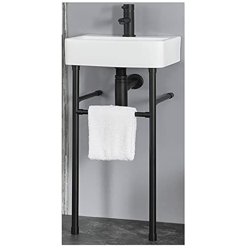 Image of Milano Farington White Ceramic 1 Tap Hole Bathroom Basin Sink Black Washstand - 400mm x 295mm