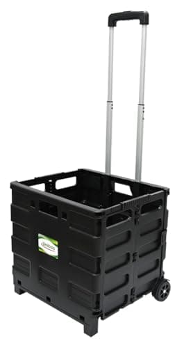 Image of Unibos | Heavy Duty Folding Trolley Box Cart, Folding Shopping Wheeled Boot Crate, Extra Large Size, Height Adjustable Handle, Folds Flat, Max 25 Kg - For Shopping & Storage