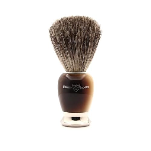 Image of Edwin Jagger 81SB582AMZ Classic Pure Badger Exfoliating Shaving Brush for Shaving Cream or Shaving Soap for Men and Women (Horn)