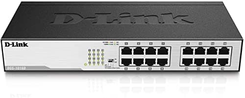 Image of D-Link DGS-1016D 16-Port Green Ethernet Copper Gigabit Switch, Hub, Internet Splitter, Metal, Fanless, Plug and Play - UK Model, black DGS-1016D