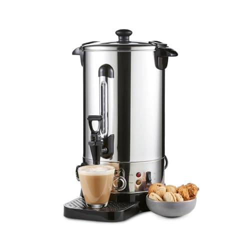 Image of Geepas 10L Electric Catering Urn, 1650W Instant Hot Water Boiler Dispenser - Tea Urn Kettle Home Brewing Commercial Office Use with Keep Warm - Easy Pour Tap, Stainless Steel – 2 Year Warranty