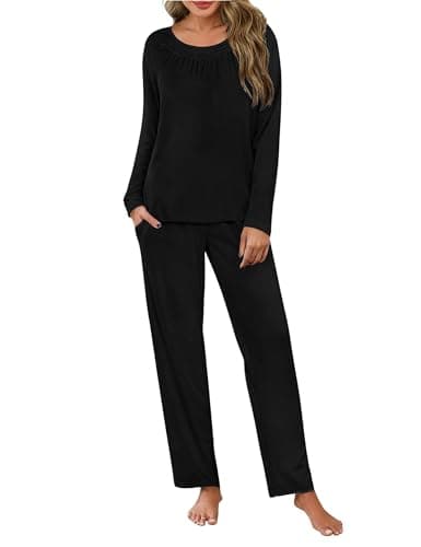 Image of Uniexcosm Pyjamas Set for Women Nightwear Ladies Sleepwear Long Sleeve PJ Set Loungewear S-3XL Black