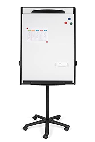 Image of Bi-Office Design Mobile Magnetic Flipchart Easel - 700 x 1000 mm (Euro Size), Lacquered Steel Surface, Aluminium and Black Plastic Frame