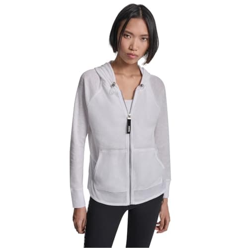 Image of DKNY Womens FZ Waffle HoodieWomens White 14