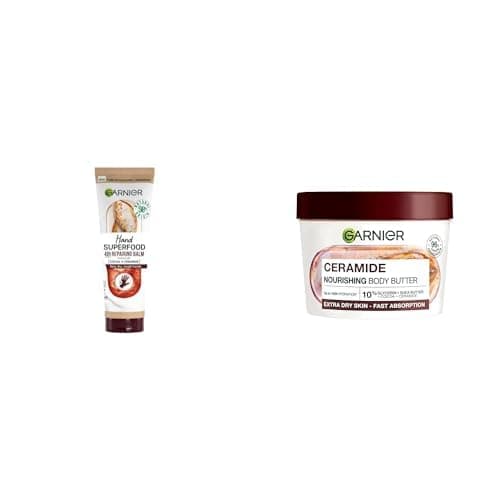 Image of Garnier Repairing Bundle: Cocoa & Ceramide Hand Cream for Extra Dry Skin (75ml) + Cocoa & Ceramide Body Superfood Repairing Body Butter for Very Dry Skin (380ml), 48HR Hydration, Vegan Formula