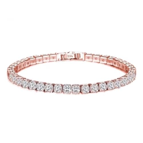Image of Platinum Plated | Rose Gold Plated | Gold Plated Tennis Bracelet with 925 Sterling Silver Clasp | Sparkling Square 4mm Cubic Zirconia Crystals | For Women Bridal | Gift Boxed (Rose Gold Plated, 20cm)