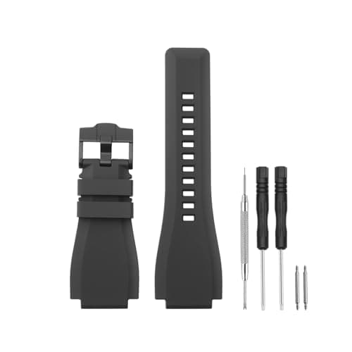Image of HANYTON Compatible with Bell & Ross Watch Bands, 24mm Soft Rubber Silicone Replacement Wrist Strap for Bell Ross Watch Series BR01 BR03, Black, Black / Black Buckle, 24mm