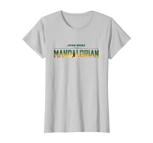 Image of Star Wars The Mandalorian Season 3 Logo Grogu Disney+ T-Shirt, Women, Silver Grey, Small
