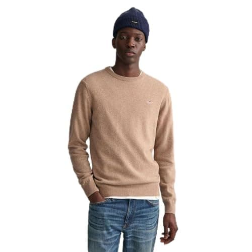 Image of GANT Mens Superfine Lambswool Sweatshirt Blue, Dk. Sand Melange, XL