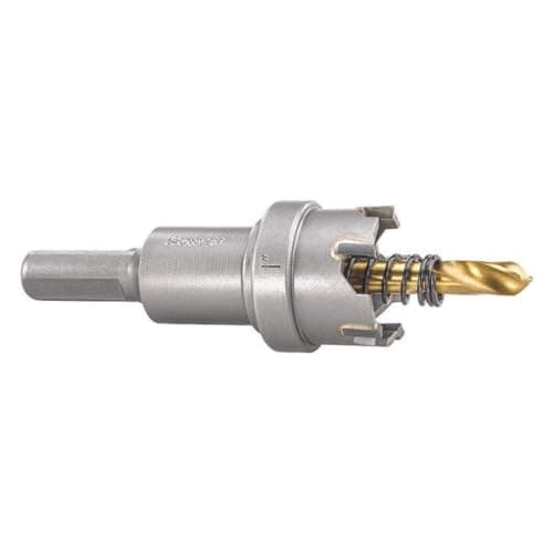 Image of Starrett Tungsten Carbide Tipped Hole Saw - SM25 Sheet Metal Cutter With Arbor & Pilot Drill Bit - For Drilling Stainless Steel Aluminum Alloy - 25 mm