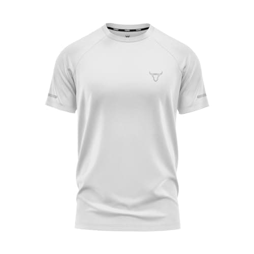 Image of Mens Short Sleeve T-Shirts Workout Athletic Fit Moisture Wicking Fast Drying Reflective Logo Sports T-Shirts Tops White