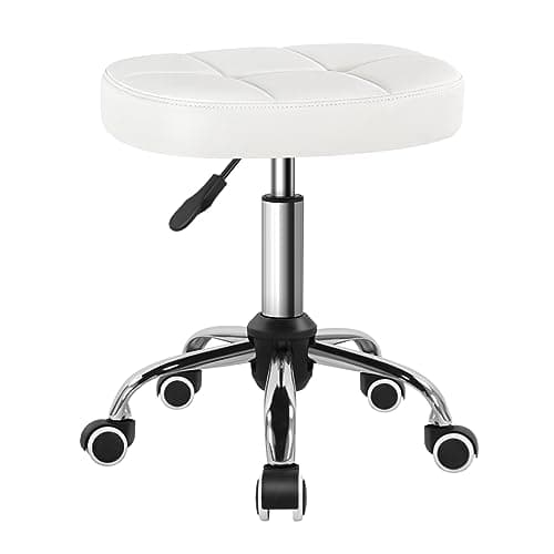 Image of BFTOU White Minimalist Swivel Stool on Wheels Perfect for Work SPA Shop Massage Height-Adjustable and Cost-Effective Rolling Stool Chair with Square Seat White