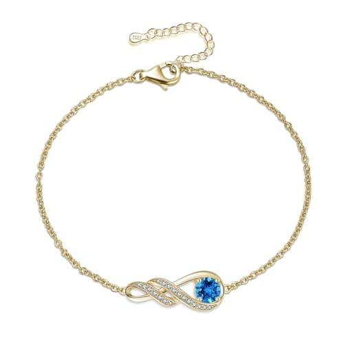 Image of LOCIBLO November Birthstone Bracelets for Women 925 Sterling Silver Created London Blue Topaz Bracelet Gold Plated Infinity Pendant Jewellery, 6.7"+1.2"