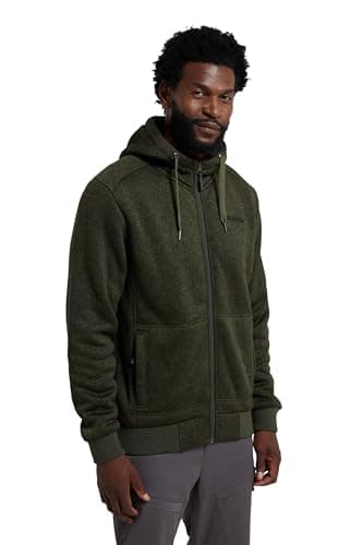 Image of Mountain Warehouse Nevis Mens Fur Lined Hoodie - Warm Soft Fleece Top, Adjustable Hood & Front Pockets Full Zip Jumper – For Spring Summer Walking & Jogging Dark Khaki M