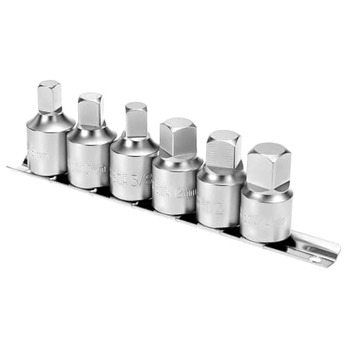 Image of QWORK® 6 Pieces Oil Drain Plug Key Set, 1/2" Drive with 8mm, 10mm, 12mm, 14mm, 1/2", 3/8" Oil Service Sockets