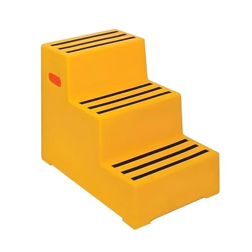 Image of 3 Tread Heavy Duty Safety Steps 260KG Capacity Moulded Plastic Industrial Anti Slip Footstep Warehouse Equestrian Platforms (Yellow)
