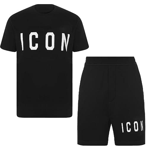 Image of Vibes Mens Cotton T Shirt and Shorts Set Icon Print Tracksuit - Men's Short and T Shirt Set Printed Summer Outfit for Men S M L XL XXL (L, Black)