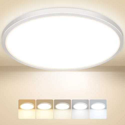 Image of Peasur Bathroom Light, 3000K/3500K/4000K/5000K/6500K 5 Color Temperature LED Ceiling Light, 24W 2800LM, IP54 Waterproof, Round, Modern, Flush Ceiling Light for Bathroom, Kitchen, BedroomØ33CM(White)