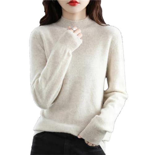 Image of Autumn Winter 100% Merino Wool Sweaters Woman's Long Sleeve Half Turtleneck Jumper Knitted Cashmere Pullover White