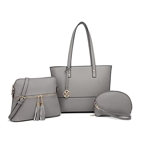 Image of Miss Lulu Women's Tote Bag Set 3 Piece PU Leather Shoulder Crossbody with Wristlet Bags Card Bag Spacious Handbag for Work Travel
