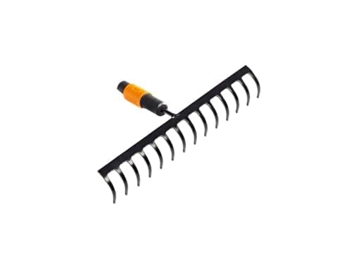 Image of Fiskars Rake with 14 Prongs, Tool Head, Width: 36 cm, Hardened Steel Prongs, Black/Orange, QuikFit, 1000653