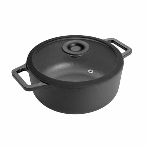 Image of Prestige Cast Iron 24cm Casserole Dish & Glass Lid – Pre-Seasoned, Non-Toxic, Induction & Oven Safe, Easy Clean, Black