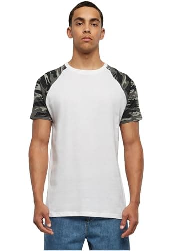Image of Urban Classics Mens Raglan Contrast Tee T - Shirt, White/Darkcamo, S UK