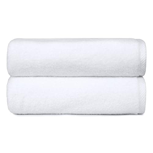 Image of Amazon Basics Bath Towels, 100% Cotton Quick Dry Towel Set, Soft and Absorbent, 70 x 140 cm, White, 2-Pack