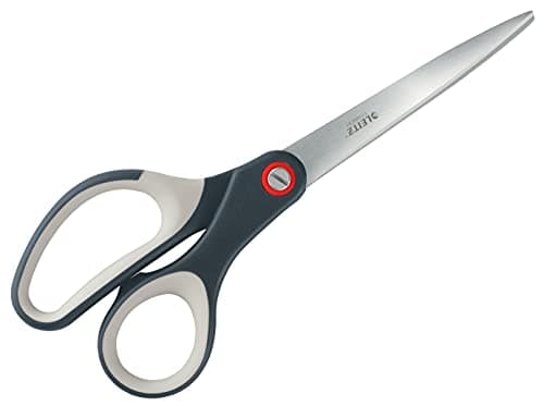 Image of Leitz Ambidextrous Office Scissors, Premium Titanium Coated Stainless Steel, Ultra Sharp, Precision Cutting, Ergonomic Soft Handle Grip, Home/Office Use, Cosy Range, Velvet Grey, 53320089