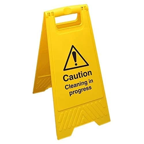 Image of V Safety AF005AU-AF Caution Cleaning In Progress - Yellow Double Sided Floor Sign