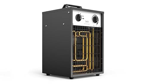 Image of Bimson Power 3kW Electric Space Heater, 10,000 BTU Fan Heater, Portable Indoor Room Heater for Home, Office, Garage, Greenhouse, Camping Tent, Adjustable Thermostat, 2 Heat Settings, 12-Month Warranty