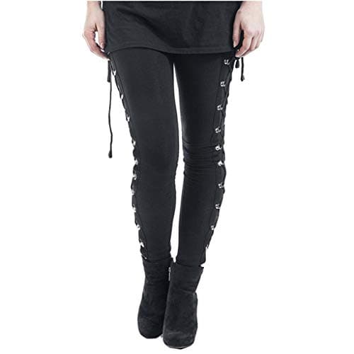 Image of Generic Gothic Trousers for Women, Black, Size M, High Waist, Skinny Leggings, Gothic Style, Lace Up Design, Side Pans, Bandage Leggings