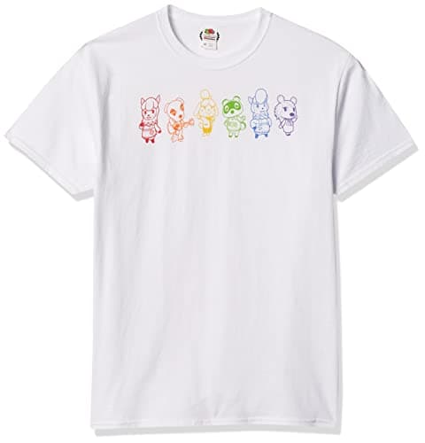 Image of Nintendo Men's Animal Crossing Rainbow Lineup T-Shirt, White, Medium