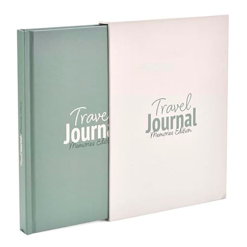 Image of Travel Journal - Memory Book for Travel and Holidays - Journalling and Photo Space - 136 pages, for 15 Trips. Includes Photo Corner Stickers. In Gift Sleeve. Travel Gift for Women and Men - A5 Green