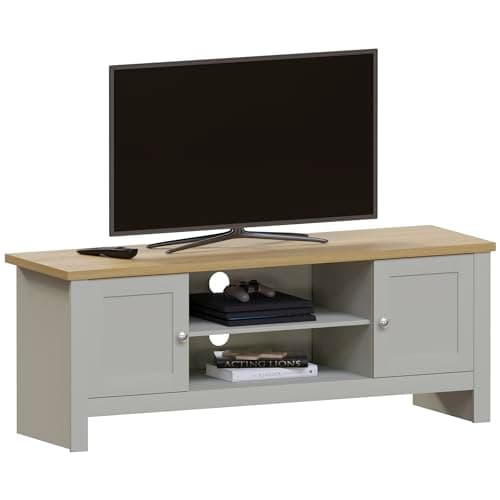 Image of Vida Designs Arlington 2 Door TV Unit, Engineered Wood, Grey & Oak, H 49 x W 128 x D 39 cm
