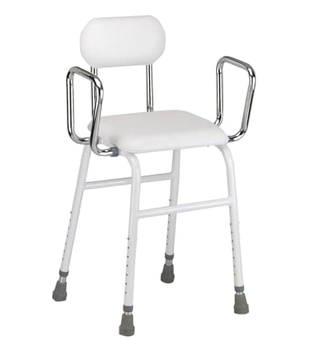 Image of Elite Care Multi use Perching Stool - adjustable height with removeable armrests and padded seat and back household disabled elderley perch stool
