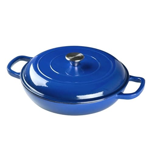 Image of Warmiehomy Enamelled Cast Iron Pot with Lid,Blue 3.2L Non-stick Shallow Dutch Oven,Ovenproof Casserole Pot Cooking Stockpot for Induction and Oven Safe,30cm