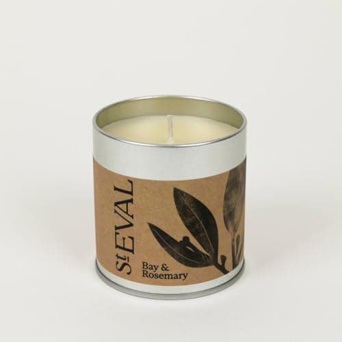 Image of St. Eval Bay & Rosemary Scented Tin Candle - Wax - Refreshing Fragrance - Refreshing Blend of Cool Bay Leaf and Herbal Rosemary - Made in Cornwall