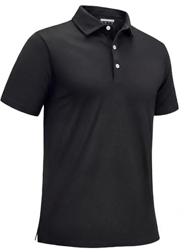Image of EKLENTSON Men's Polo Shirts Short Sleeve Summer Cotton Plain Golf Shirt 3 Button Classic Fit Stretch Casual Work T-Shirt Black