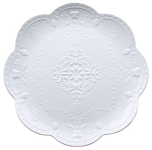 Image of Eplze YBK Tech Elegant Round Embossed Lace Plate, Ceramic Serving Plate for Breakfast Afternoon Tea (White, 6-inch)