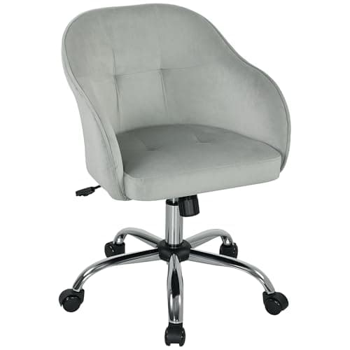 Image of HOMCOM Office Chair, Velvet-Feel Fabric Swivel Computer Desk Chair, Makeup Vanity Seat with Adjustable Height for Home Study Bedroom, Grey